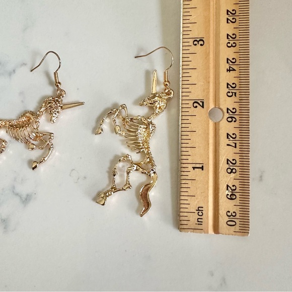 2/$30🌵 Gold Unicorn Skeleton Earrings Magical Goth Whimsigoth Jewelry Punk NEW - Picture 8 of 10